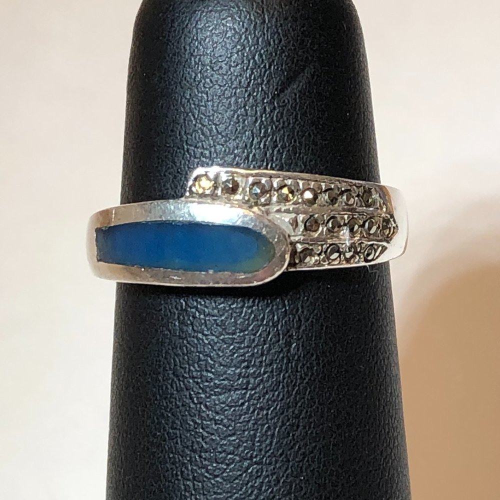 Sterling Band Ring with Lapis and Marcasite